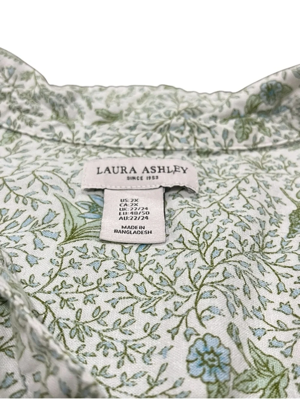 Laura Ashley Cottagecore Blue Green Floral Top 2X Romantic Prairie Blouse